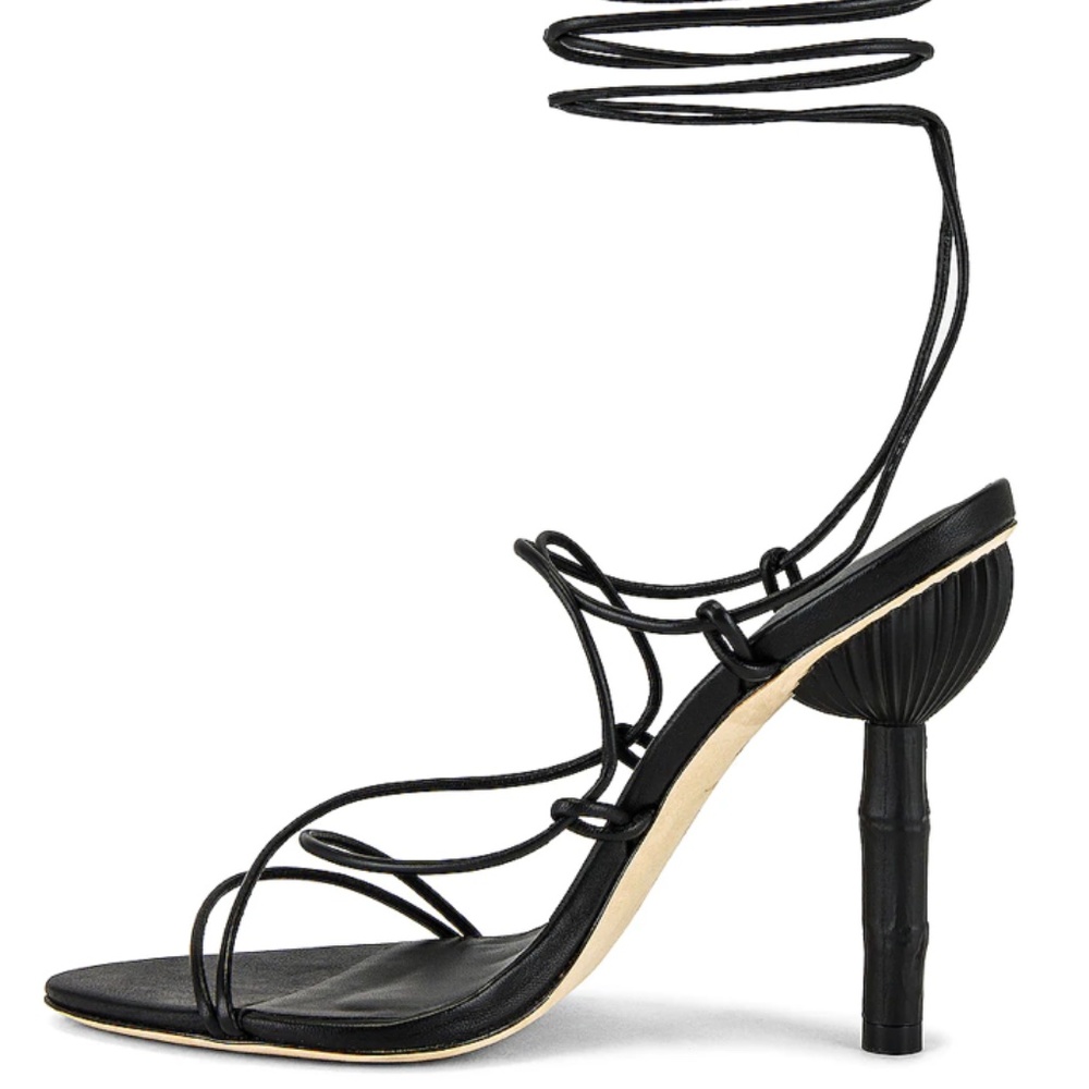 Cult Gaia Soleil Lace-Up open toe Leather Sandals Navy Blue Bamboo Heel 38